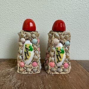 Vintage‎ MCM Sea Shell Collage Glass Salt and Pepper Shakers Miami Beach FLORIDA